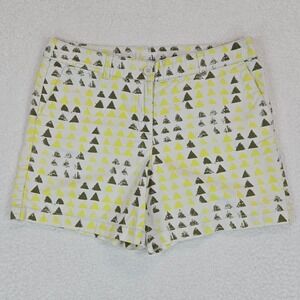 LOFT Ann Taylor Womens Shorts 10 Yellow Green Triangle Print Retro Preppy Chino